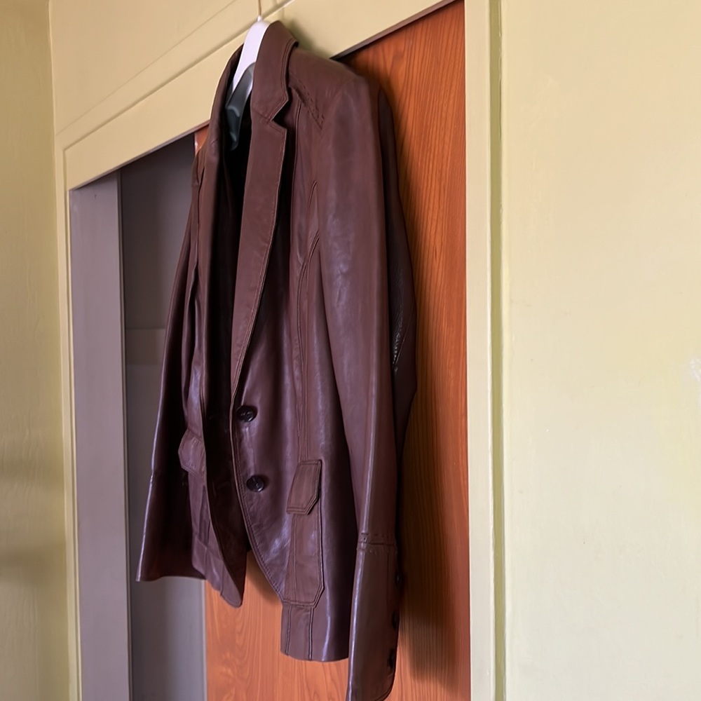 Bianca. Leather Blazer Drk Tan/ light Brown 14